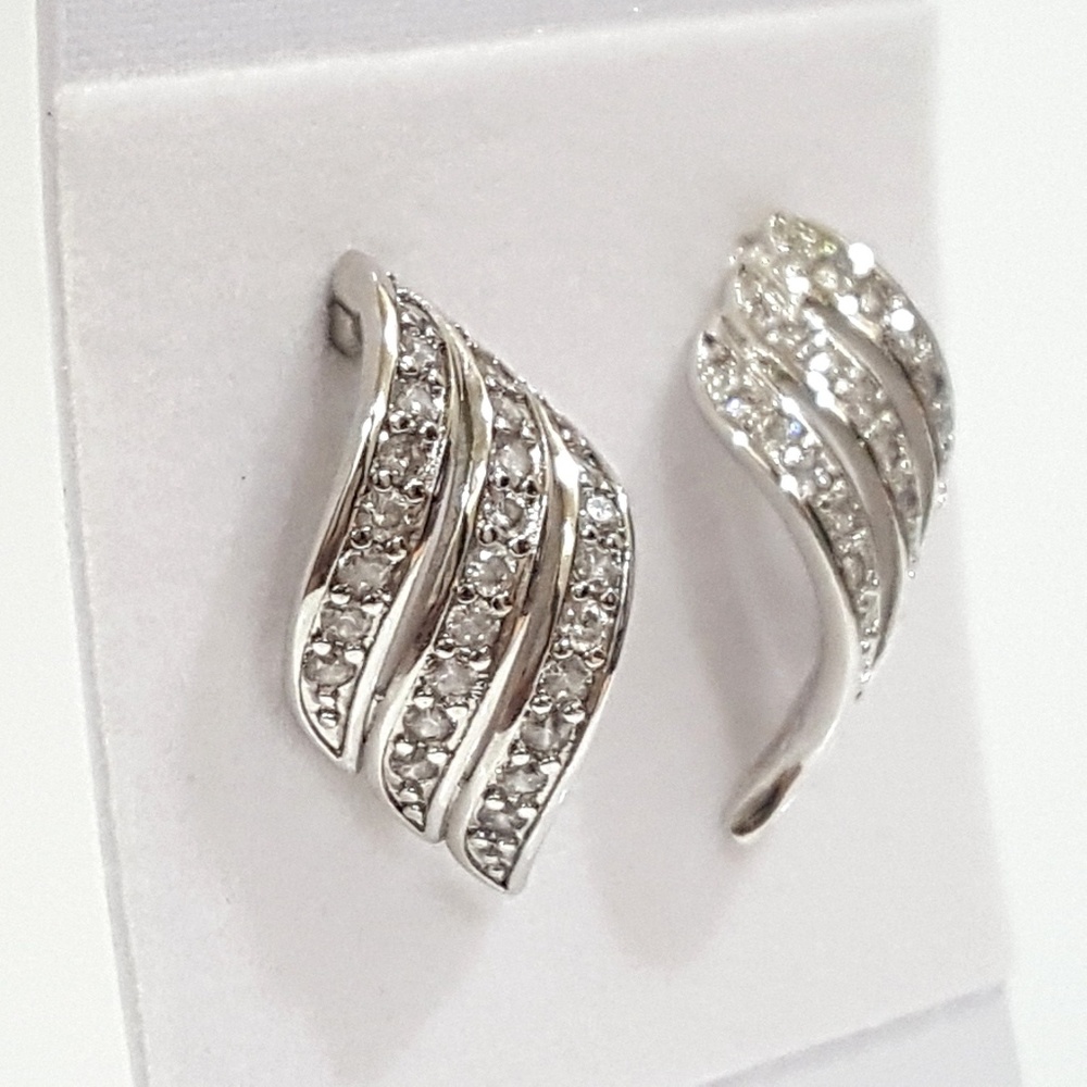 White-Gold Simulated Diamond Earrings - Picture 2 of 6